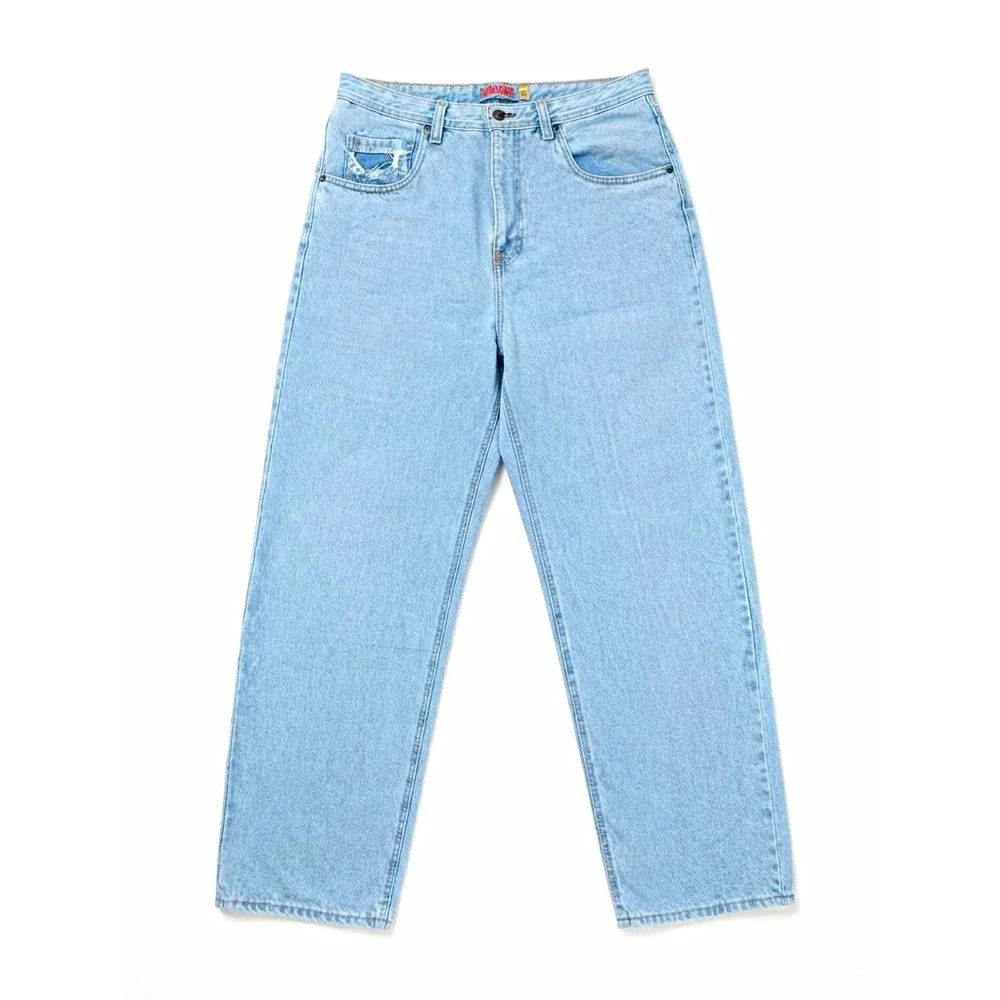 Empyre Men's Straight Jeans Blue Light Wash Denim Cotton 5-Pocket Logo Mid Rise